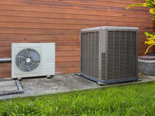Air conditioning heat pump outside a Long Island home
